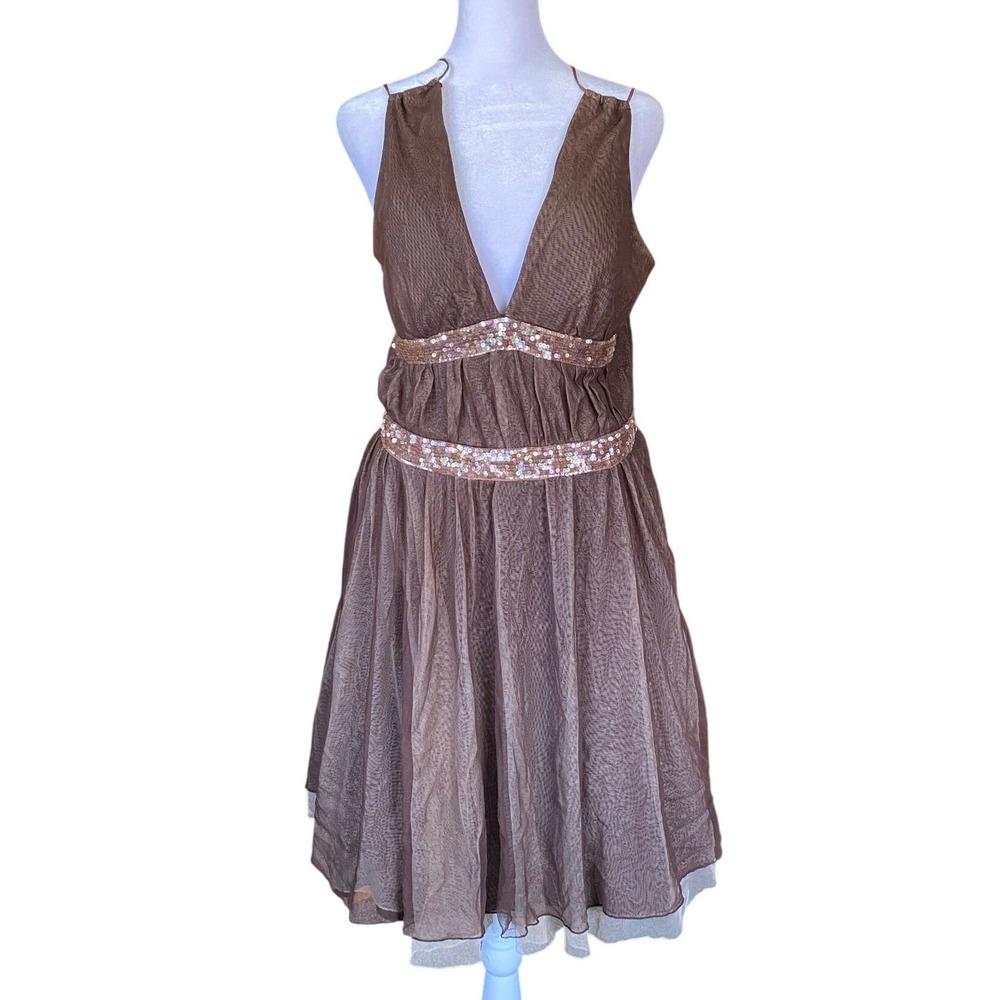 Y2K Windsor Mesh Sequin Fit & Flare Brown Midi Dress 11 Fairy Bratz Prom Formal